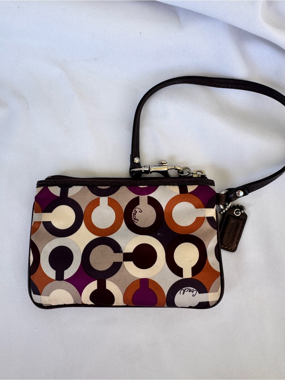 Coach Multicolor Signature Circle Wristlet - Brown, Purple, Orange, Cream - Picture 2 of 6